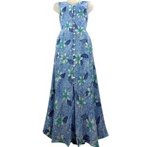 Vintage 1990's pure rayon DRESSBARN blue floral dress with crisscross back